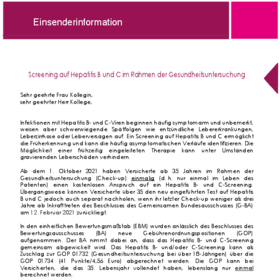 September: Screening auf Hepatitis B und C im Rahmen der Gesundheitsuntersuchung